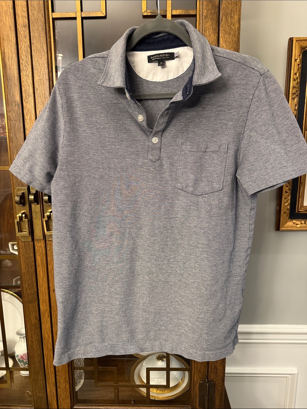 Banana Republic Men's Gray Heather Polo with Chest Pocket